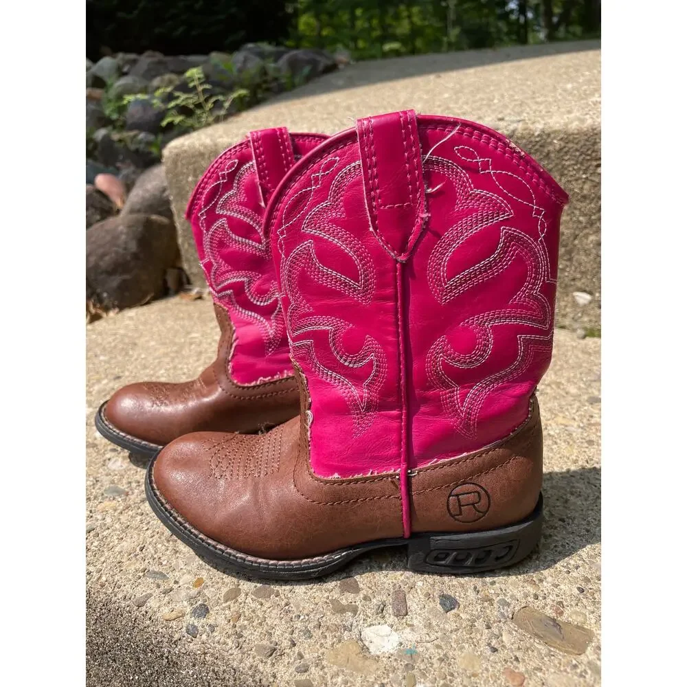 Roper Little Girls' Light-Up Western Boots Round Toe Pink Brown Sz 10 Kids
